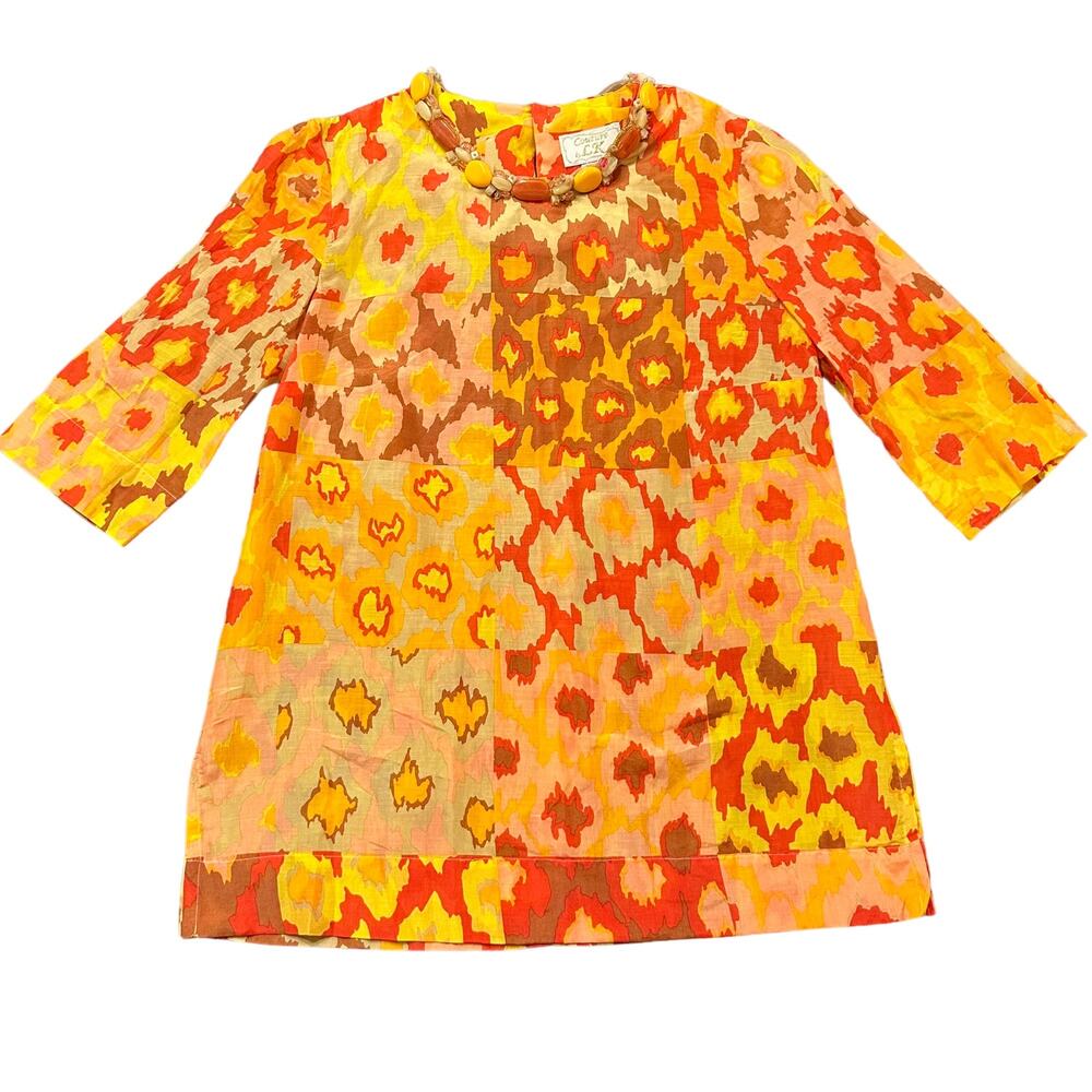 Couture by LK blouse top, silk animal print beaded neck Small